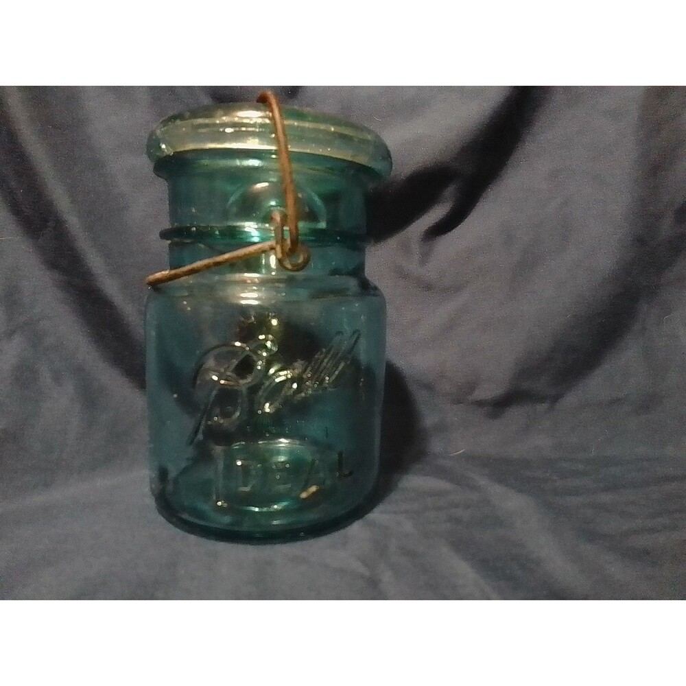 Vintage Ball Blue Mason Jar with Wire Bail Lid